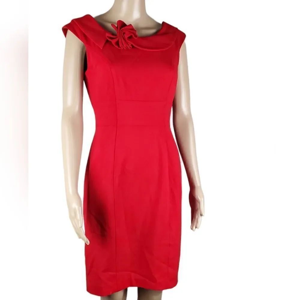 Calvin Klein Red Dress with Floral Embellishment (DC).